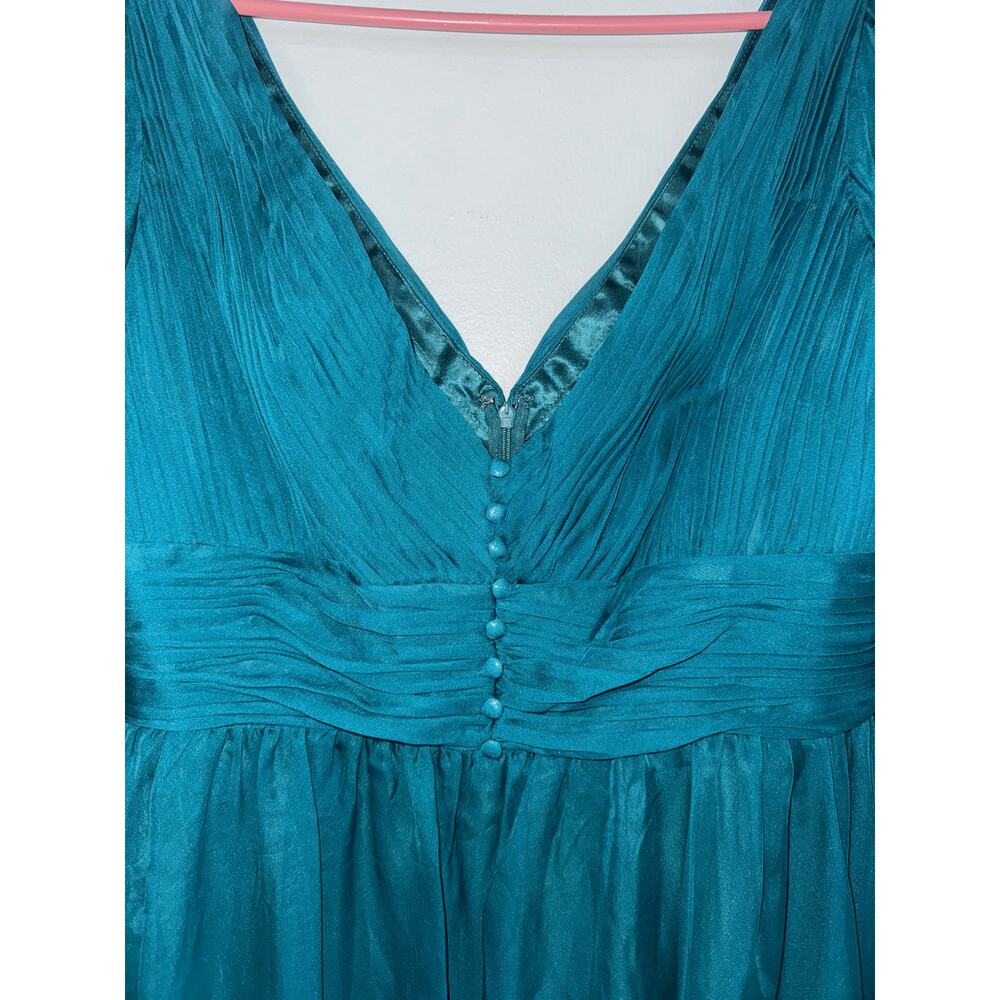Mac Duggal Teal V-Neck Puff Sleeve Midi Dress - Picture 5 of 12